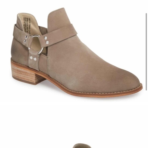 BP Genuine Leather Nude Buckle Detail Stacked Heel Moto Ankle Booties - Picture 2 of 14